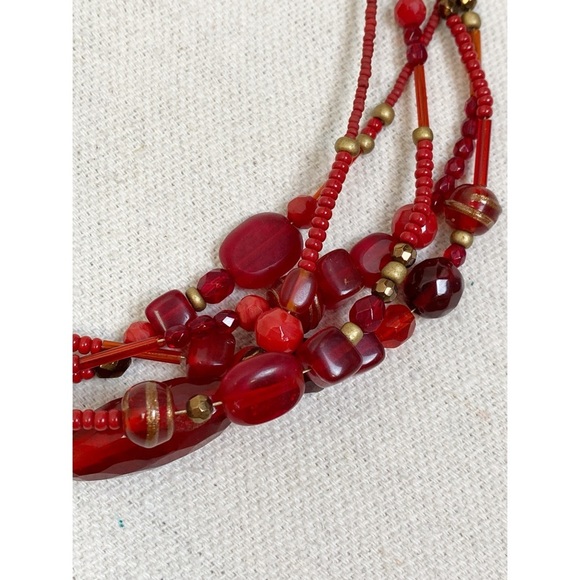 Chicos Red Gold Glass Beaded Multi strand Necklace - Picture 5 of 7